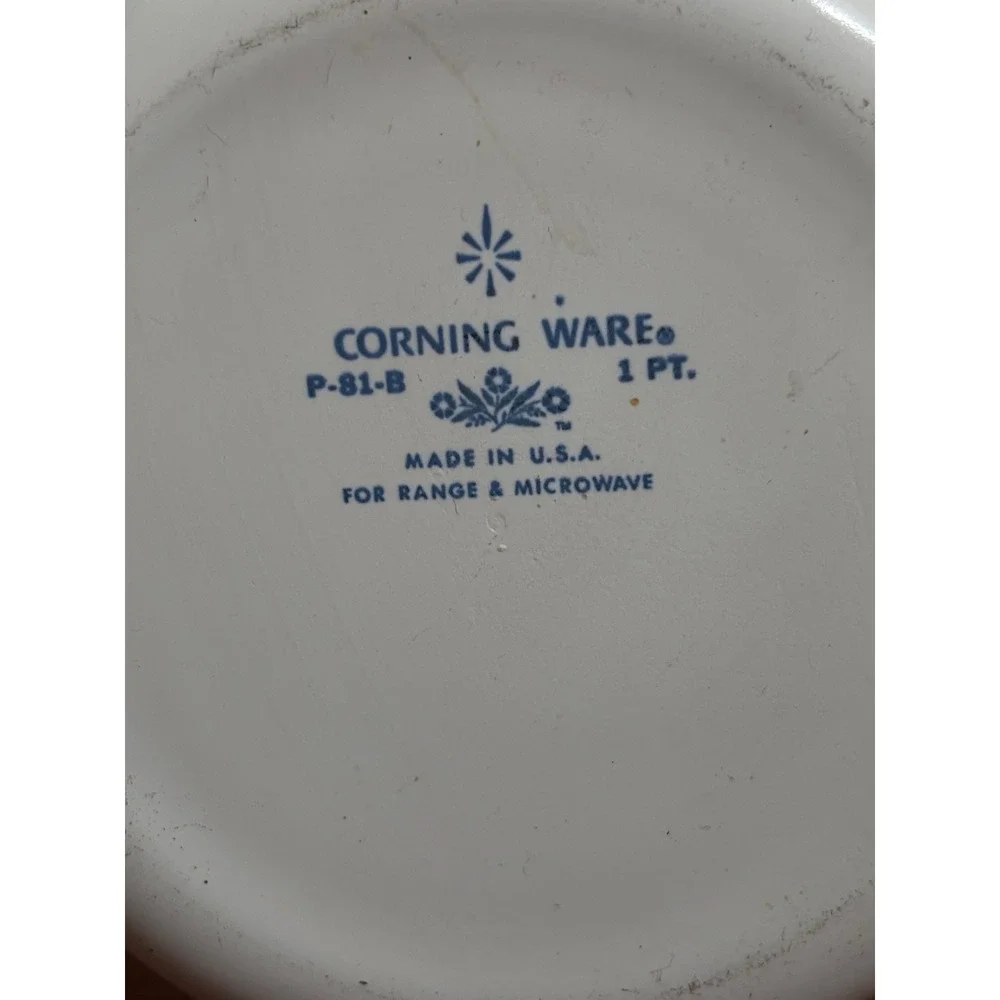 Corning Ware Saucepan P-81-B 1 Pt White Blue Cornflower Floral with chipped Lid